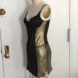 Gold & Black leather stretch club bra dress